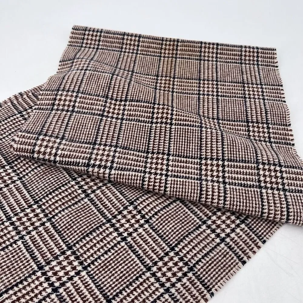 Vintage Hilltop Scotland 100% Wool Scarf Black Brown Plaid Unisex 54
